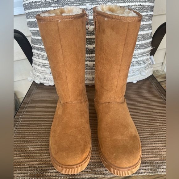Camel Suede Mid-Calf Boots - Picture 3 of 9